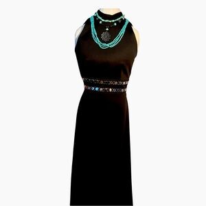Vinatge 1970s Leslie Fay Black Maxi Dress festival dress